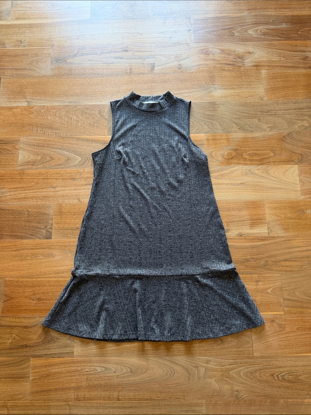 LOFT Sleeveless Ribbed Mock-Neck Midi Dress in Charcoal Gray